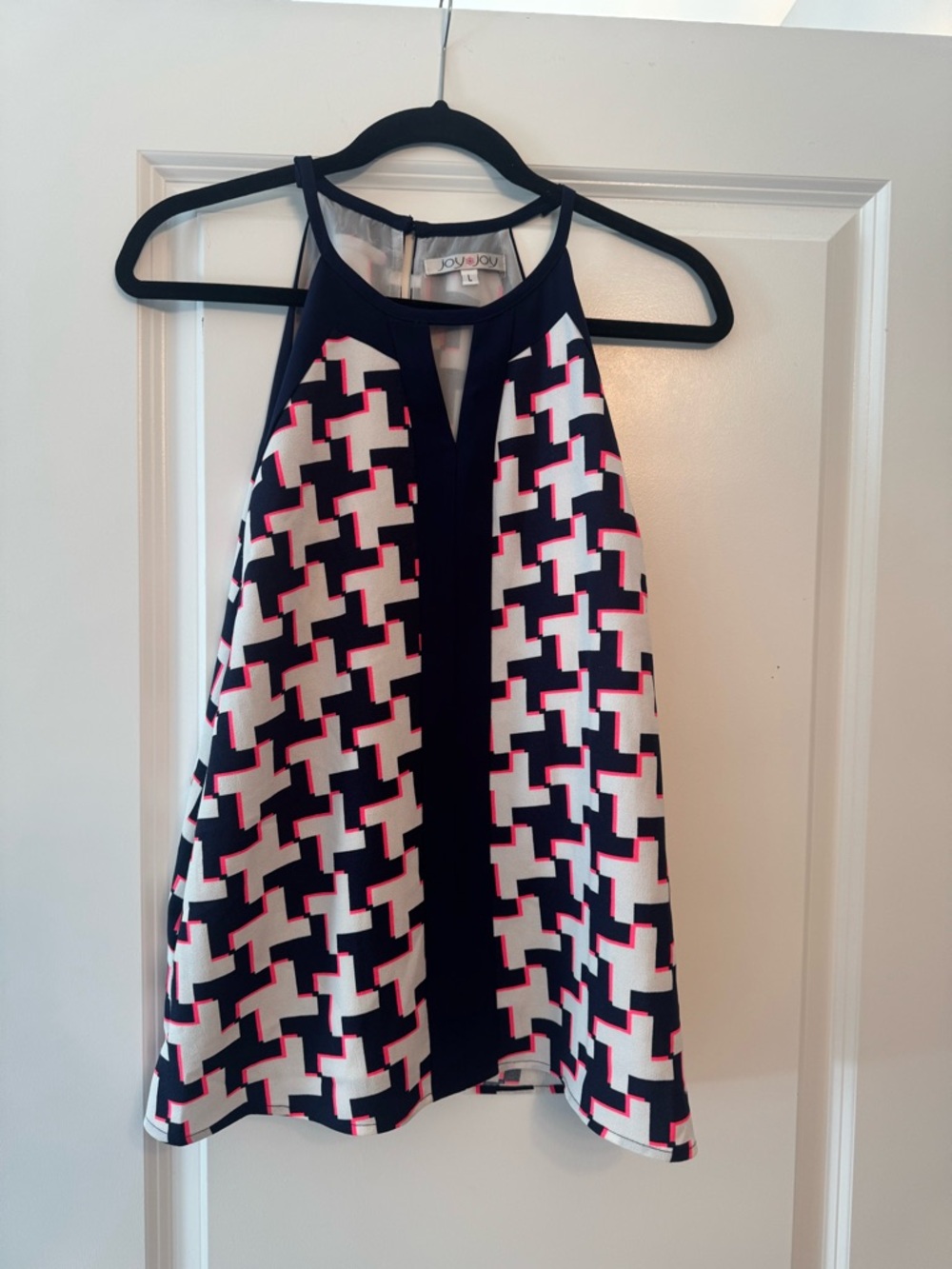 Joy & Joy Navy Halter Camisole with White and Pink Geometric Print